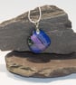 Purple & Blue Patchwork Dichroic Glass Square Pendant with Silver Chain - 1276