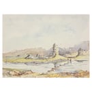 Stepping Stones By The Castle Ruin, original watercolour painting