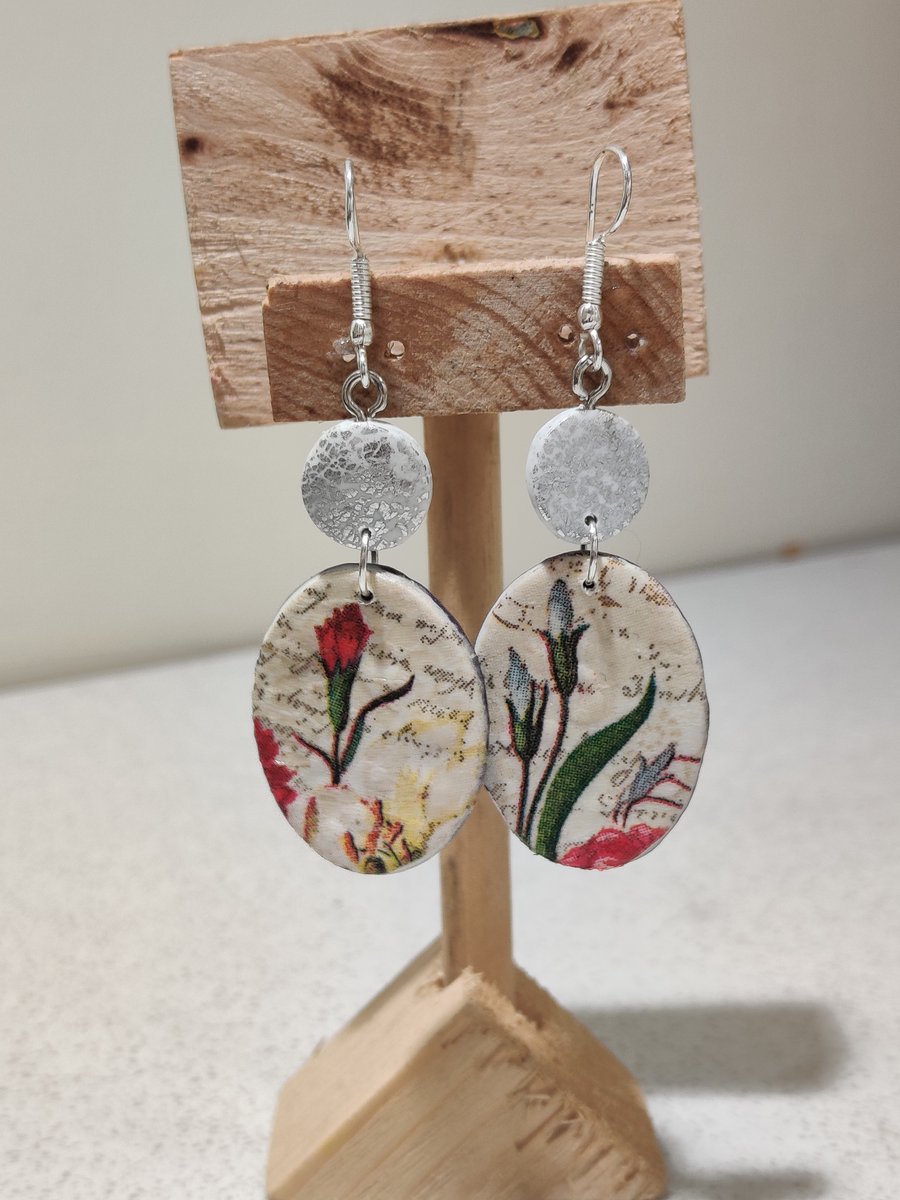 Oval  floral polymer clay earrings