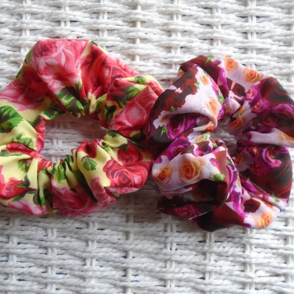 Pack of 2 Hair Scrunchies Rose Theme 