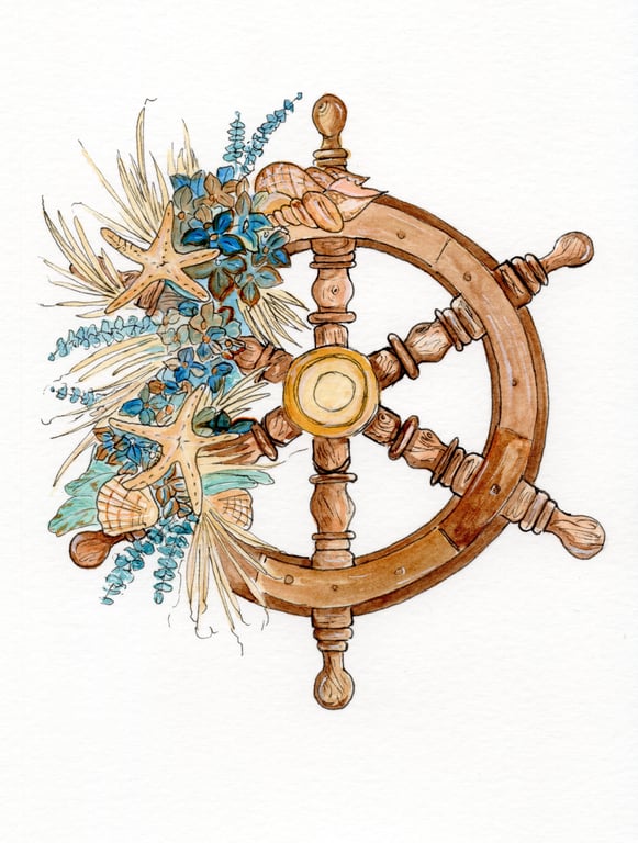 Beach Christmas Wreath Card – Nautical Coastal Christmas Card with Seashells