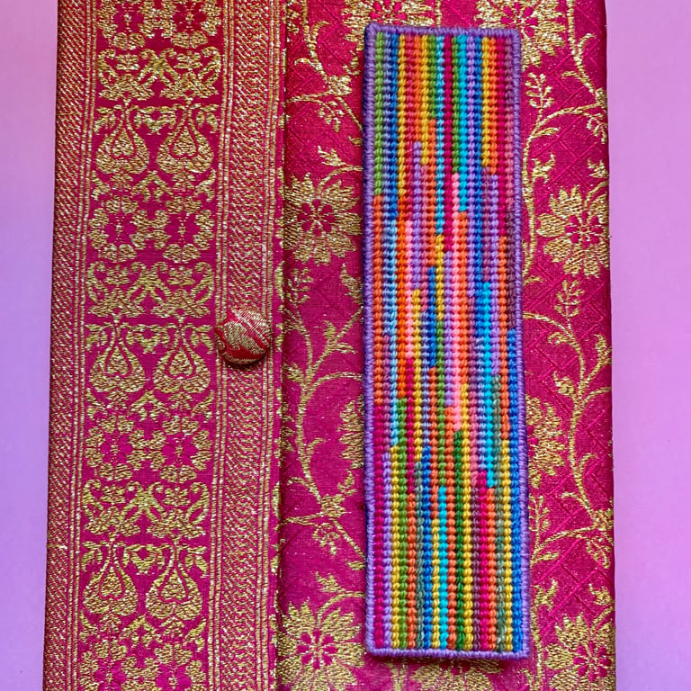 Rainbow Needlepoint Handmade Large Bookmark Multicolour Hand-Sewn Felt Backing