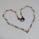 Pearl and copper wirework necklace with toggle clasp, June birthstone 