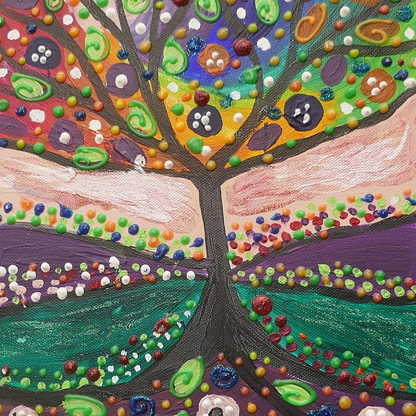 Colourful Quirky Naive  Tree  acrylic painting on canvas 