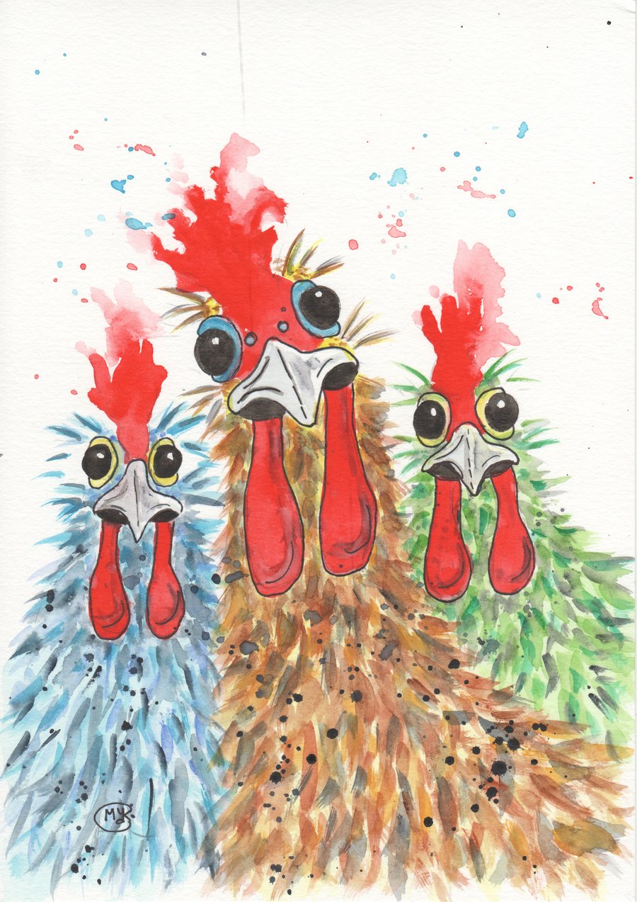 Hello Girls! Chicken original Watercolour Painting