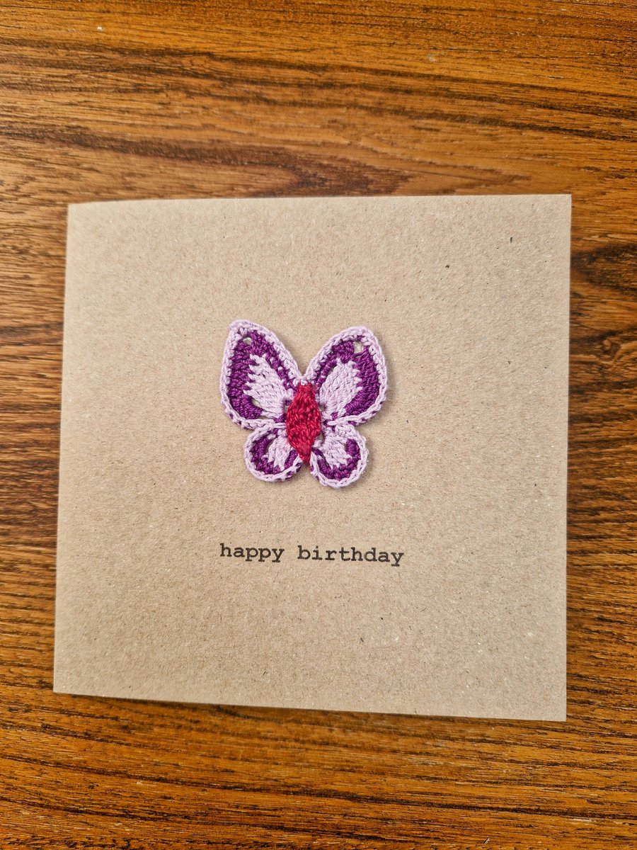 Happy Birthday - Butterfly - Handmade Crochet Card 