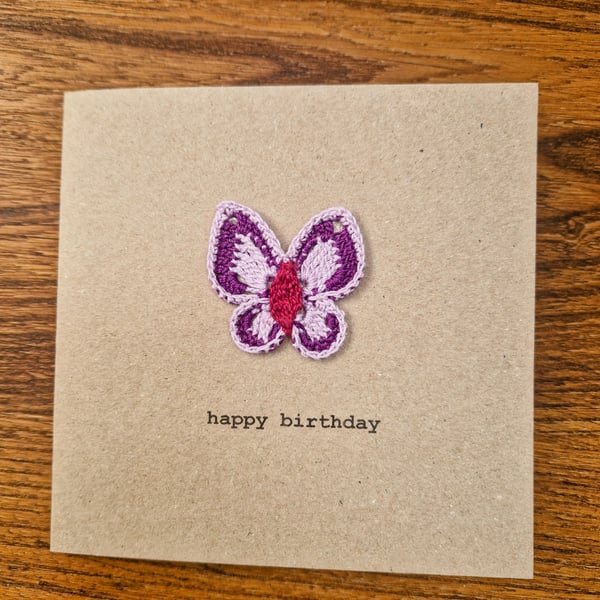 Happy Birthday - Butterfly - Handmade Crochet Card 