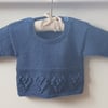 Hand Knitted Denim Blue Jumper with Heart Border 0-6 months