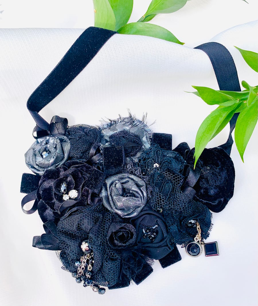 Black Victorian bib boho chic necklace choker 
