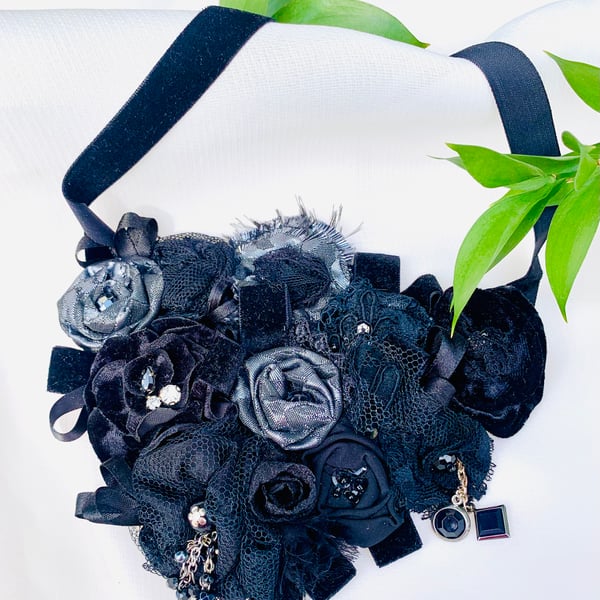 Black Victorian bib boho chic necklace choker 