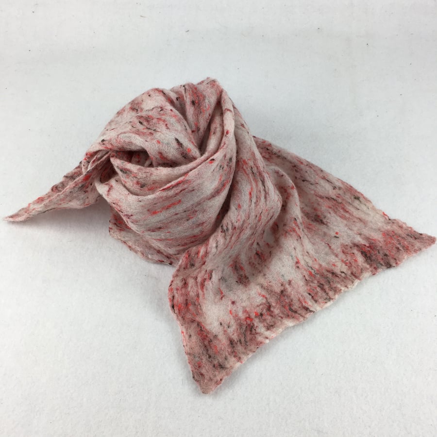 Wool and silk nuno felted lightweight scarf in red