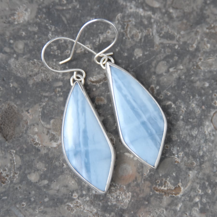 Blue opal and silver drop earrings