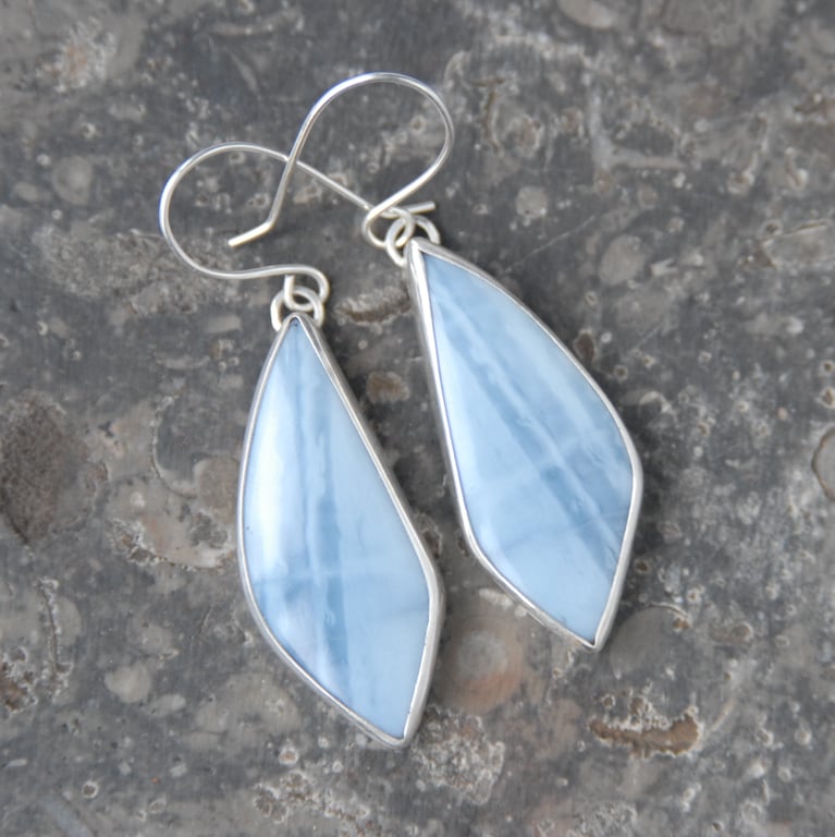 Blue opal and silver drop earrings