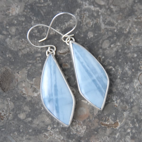 Blue opal and silver drop earrings