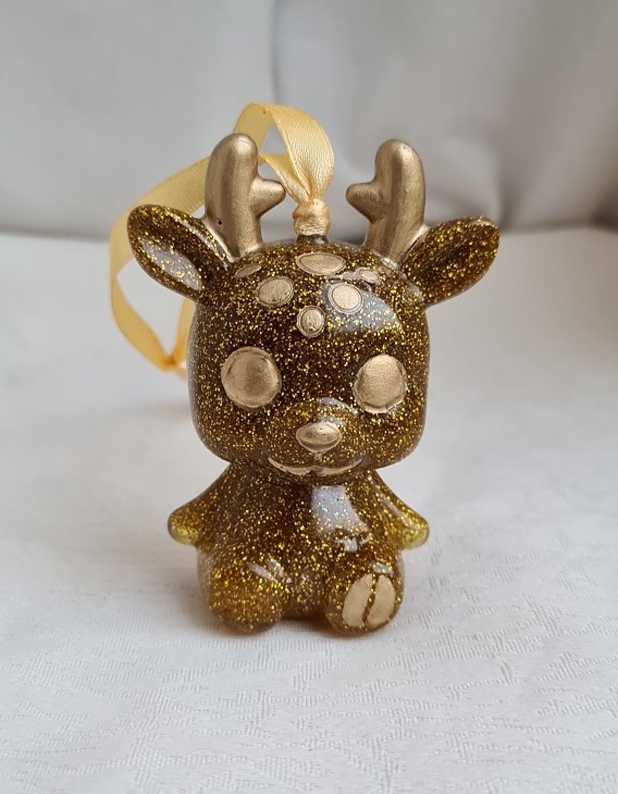 Gorgeous Glitzy The Christmas Reindeer - Glittery Gold - Hanging Decoration