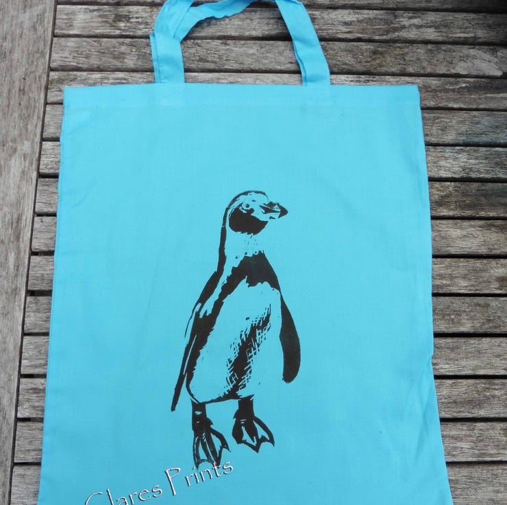 Penguin Tote Bag Animal Linocut Hand Printed Bl... - Folksy