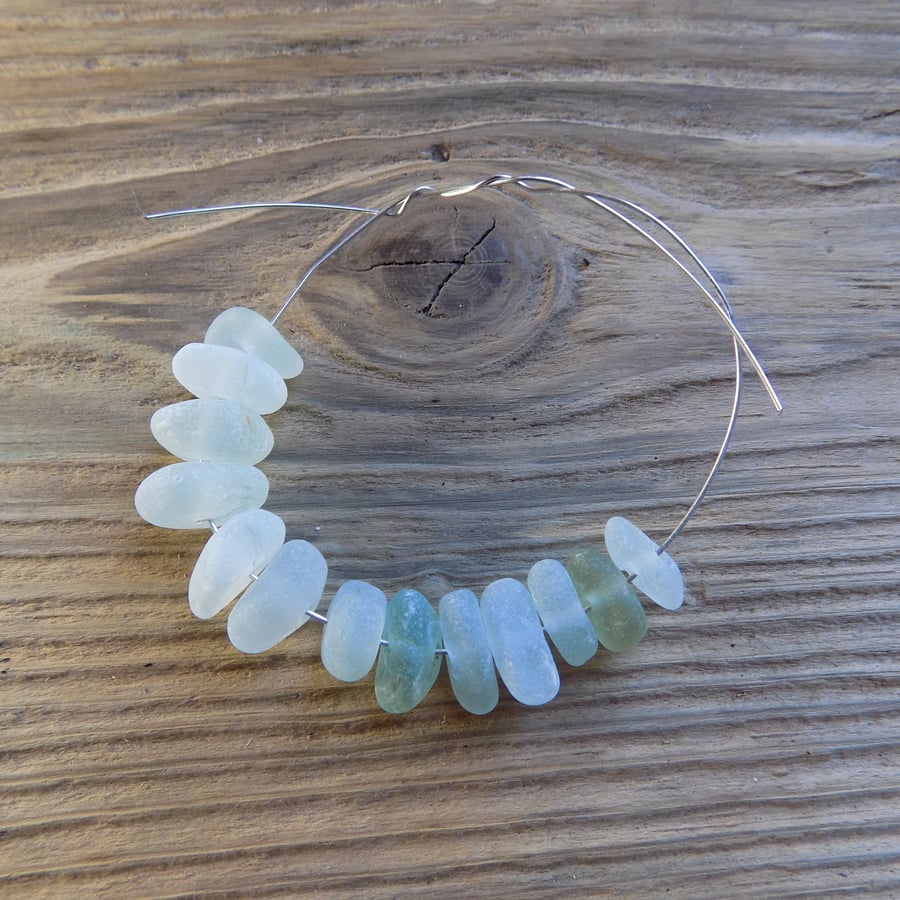 13 Natural sea glass beads,Middle drilled, chunkies ,supplies (100)