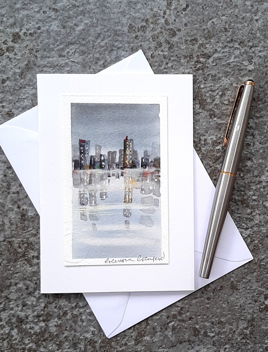 Handpainted Blank Watercolour Card. One of a Kind
