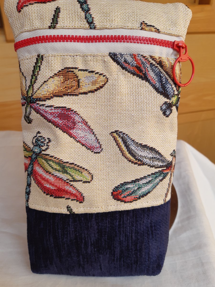 Navy dragonfly crochet hook bag