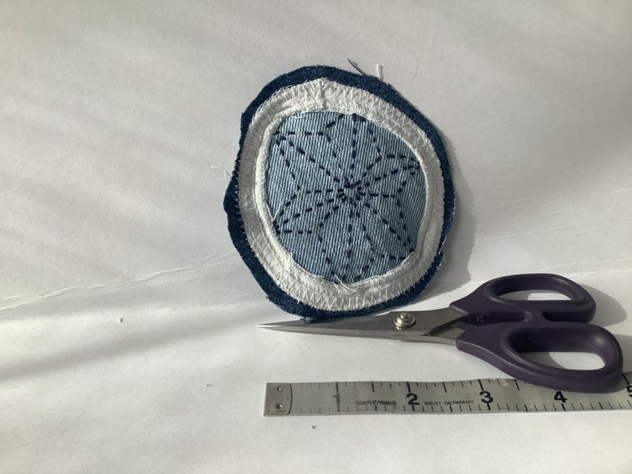 Denim sashiko stitched patch. 