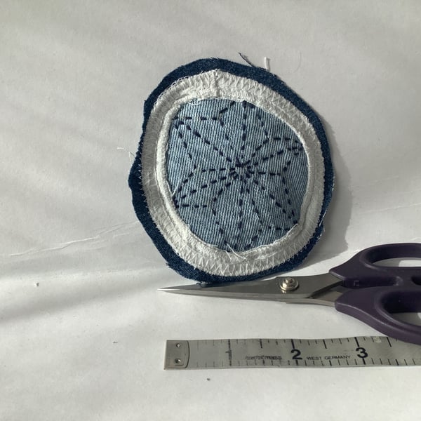 Denim sashiko stitched patch. 