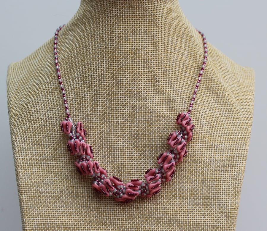 Grey and Pink 18" spiral necklace