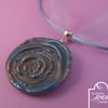 Blue Rose Pendant Ribbon Necklace with Jewel Enamel