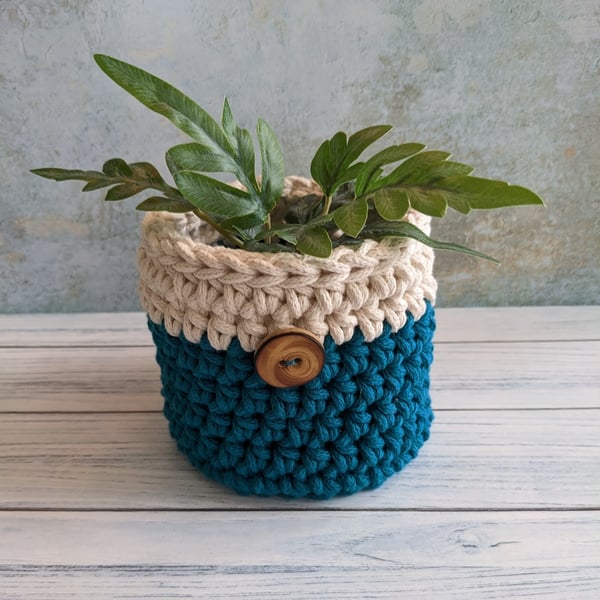 Crochet container, home decor, plant pot cover, new home gift