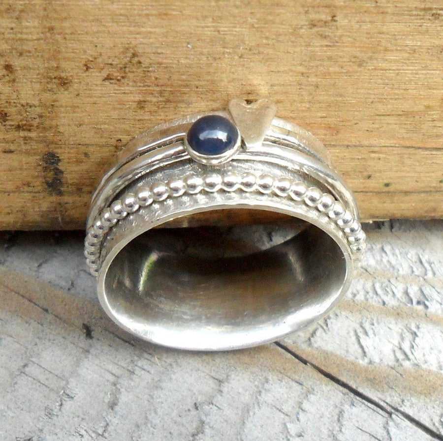 Sterling Silver Sapphire & Heart Spinner Ring