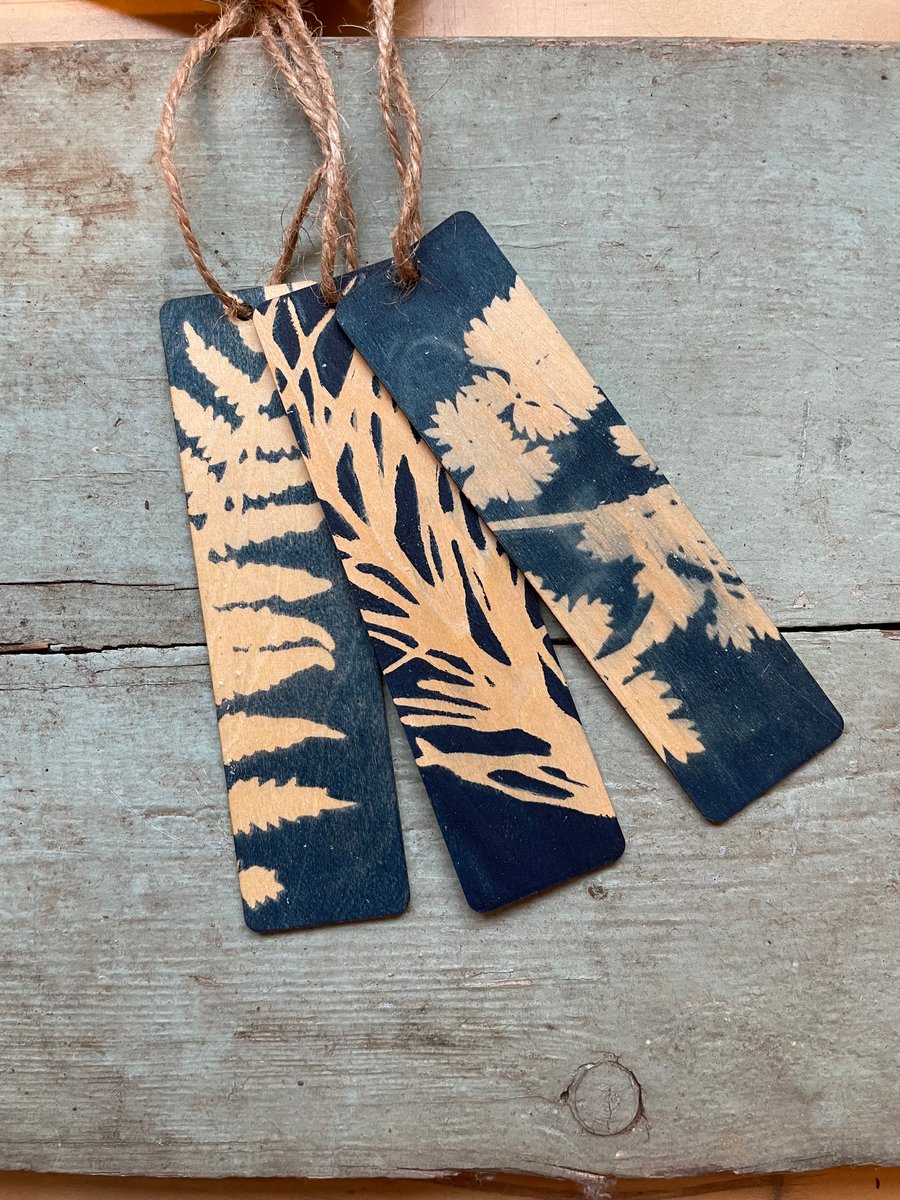 Lucky dip- Hand printed nature theme wooden bookmark 
