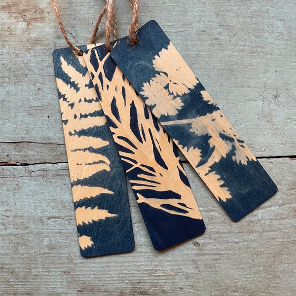 Lucky dip- Hand printed nature theme wooden bookmark 