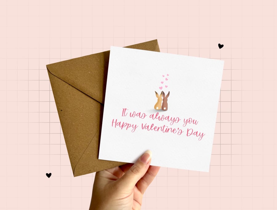 Valentine's Day Greeting Card, Bunny Love Card, Cute Love Card.
