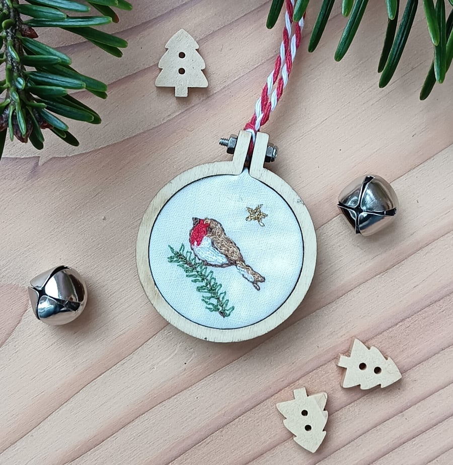 Tiny Embroidery Hoop Christmas Hanging Decoration 