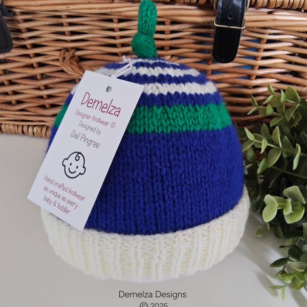 Designer Hand Knitted Baby Boy's Knotted Beanie Hat 6-12 months size