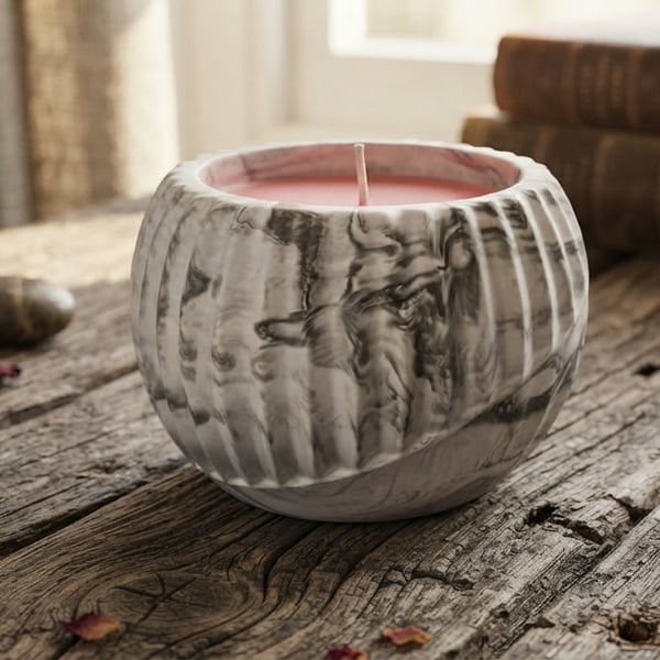 Black & White Marble Effect Jar with Candle