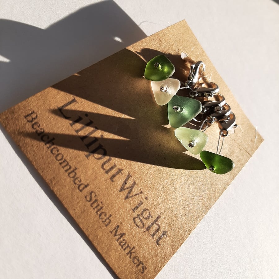 Five sea glass stitch markers for crochet