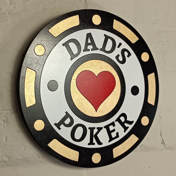 Personalised large Poker chip wall sign - customised casino token plaque - Las V