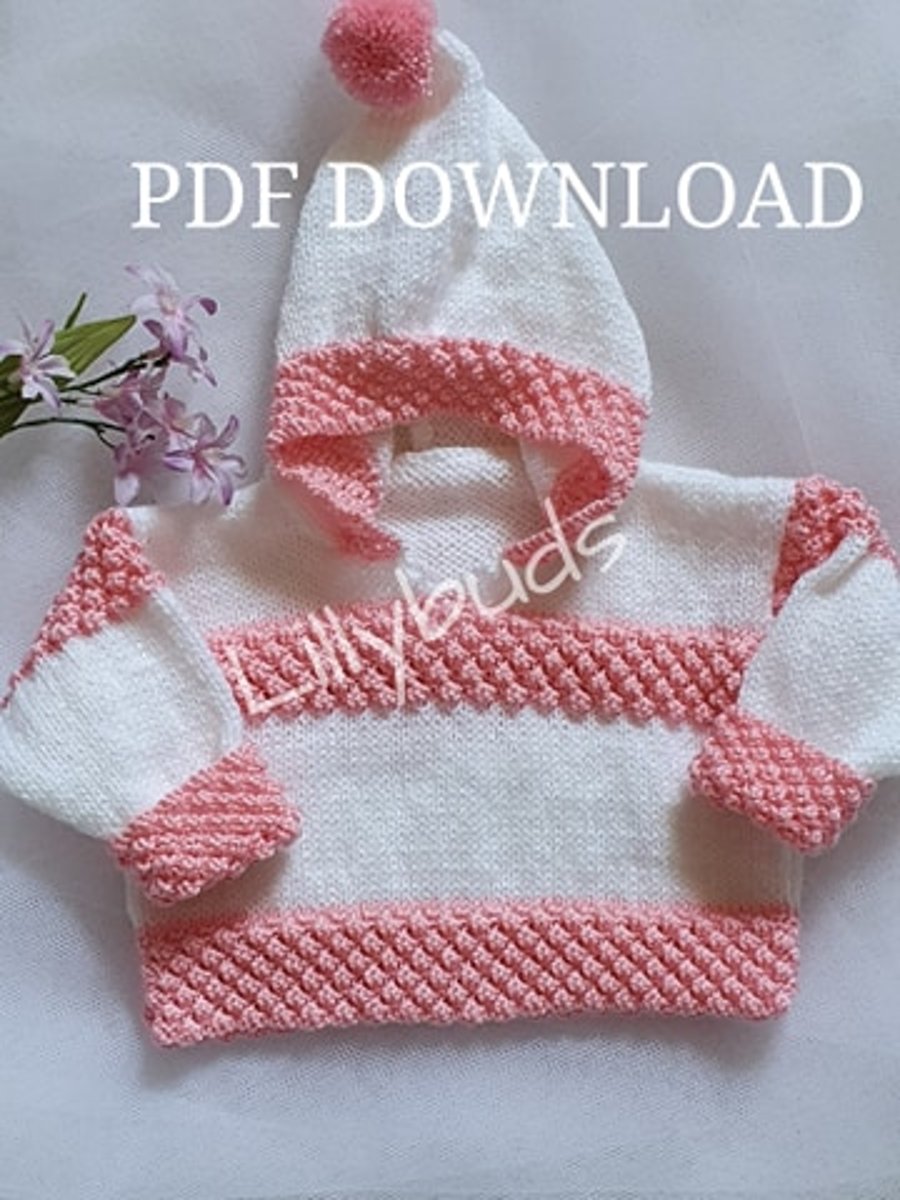 Kniting pattern for Baby, Childs Hoodie. April Hoody, Jumper, Sweater