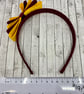 School Wine and Yellow Gold Hairband with 5 Layer Two-tone Straight Bow - Image 4