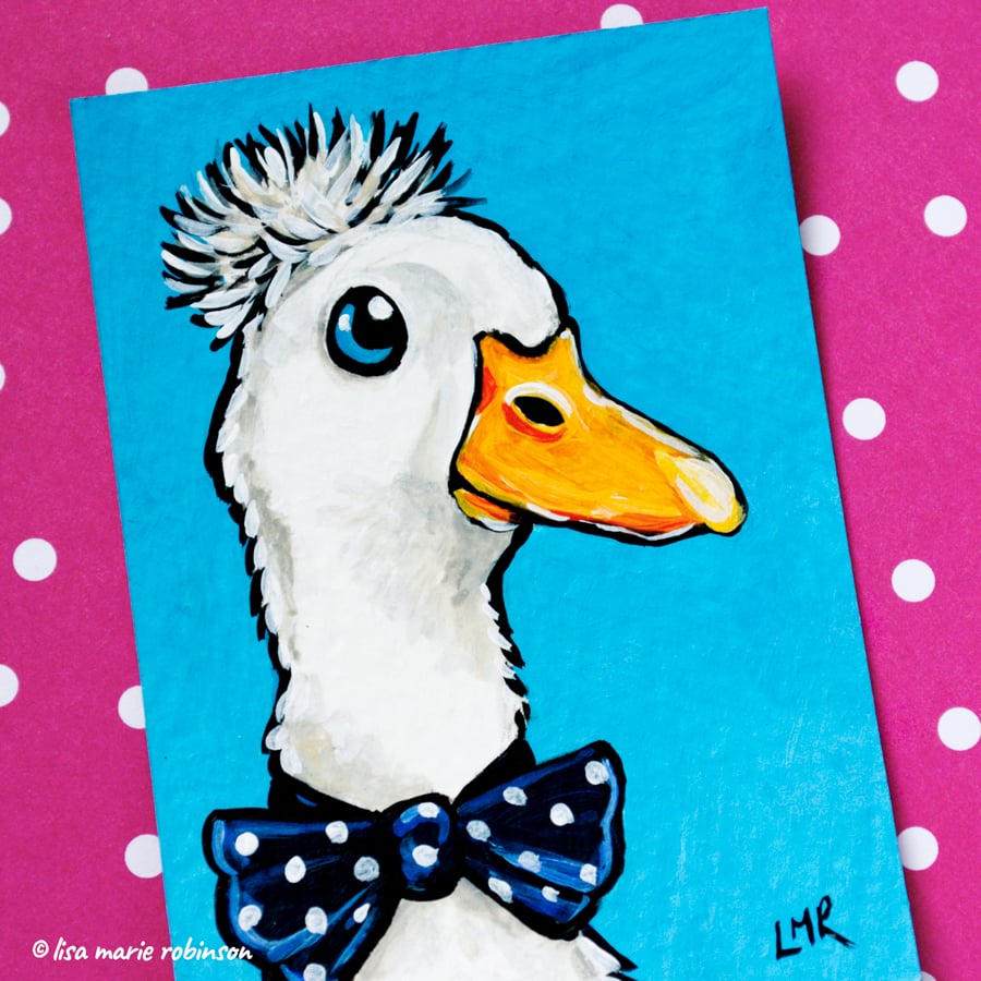 Tufted White Duck Bow Tie - Original ACEO Mini Painting