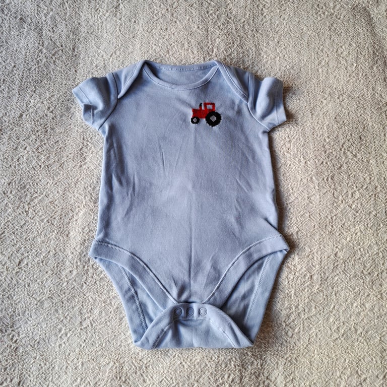 Tractor, Vest, age 3-6 Months, hand embroidered, cross stitch