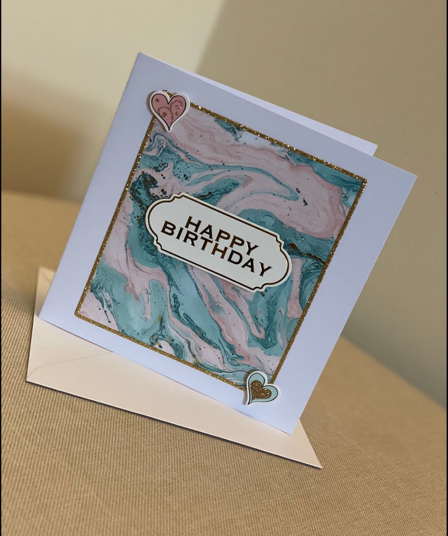 Handmade Marble design birthday Card