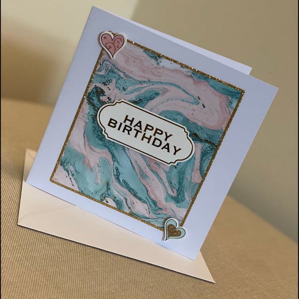 Handmade Marble design birthday Card