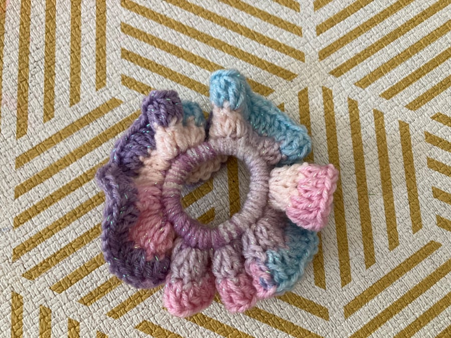 Colourful handmade crochet scrunchie