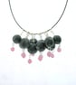 Unique bubble bead necklace with pink glass dangles - Image 1