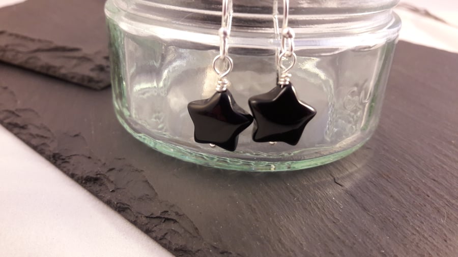 Black Agate Star Earrings