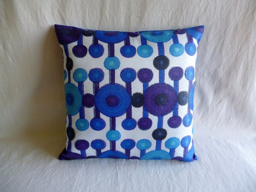 Blue and purple 1960s vintage fabric cushion cover