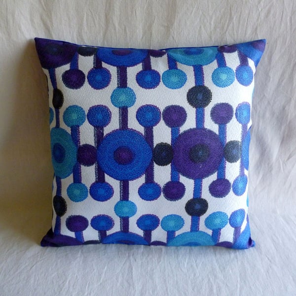 Blue and purple 1960s vintage fabric cushion cover