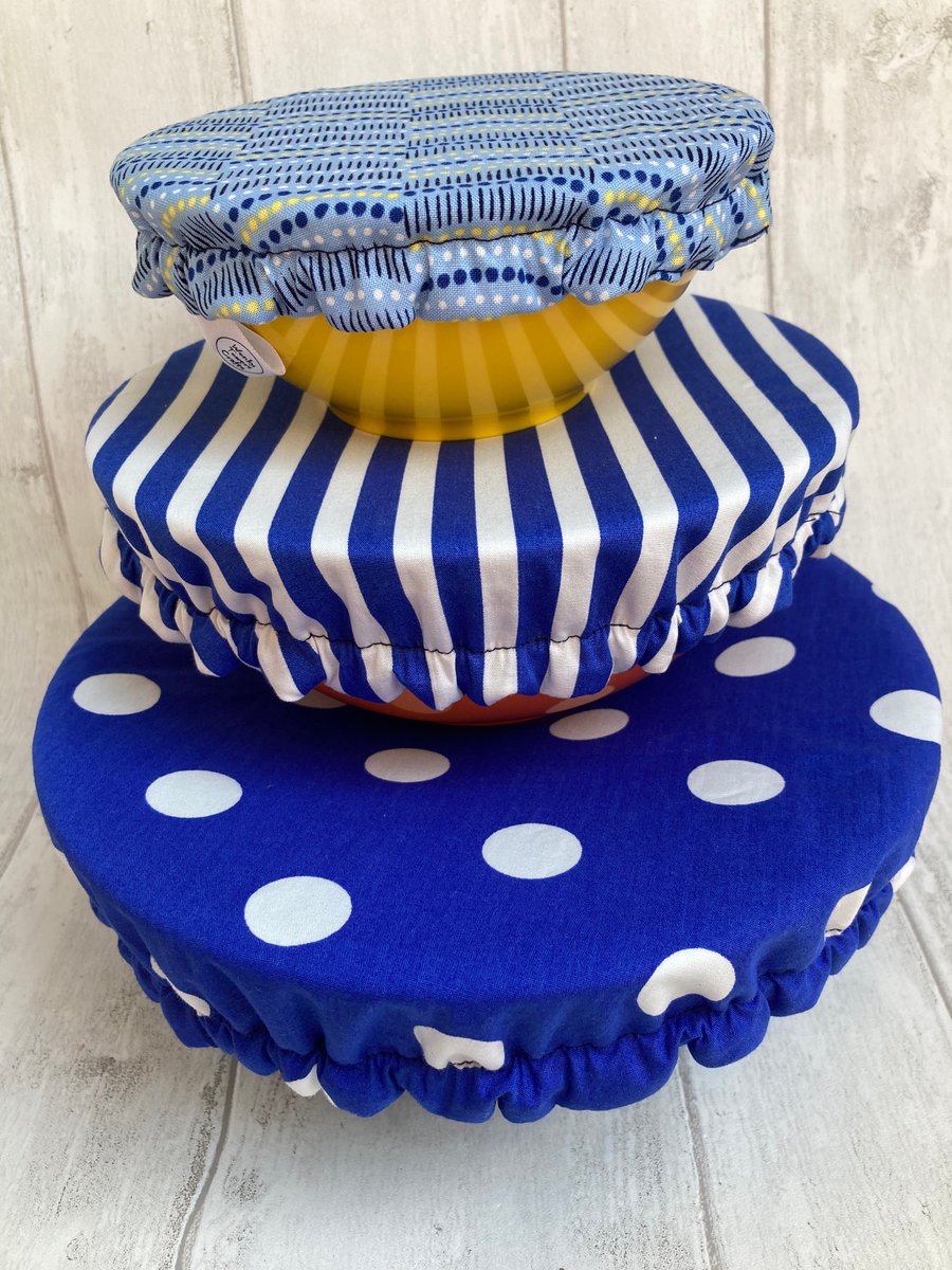 Reusable bowl covers - set of three  - all the blues