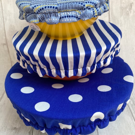 Reusable bowl covers - set of three  - all the blues